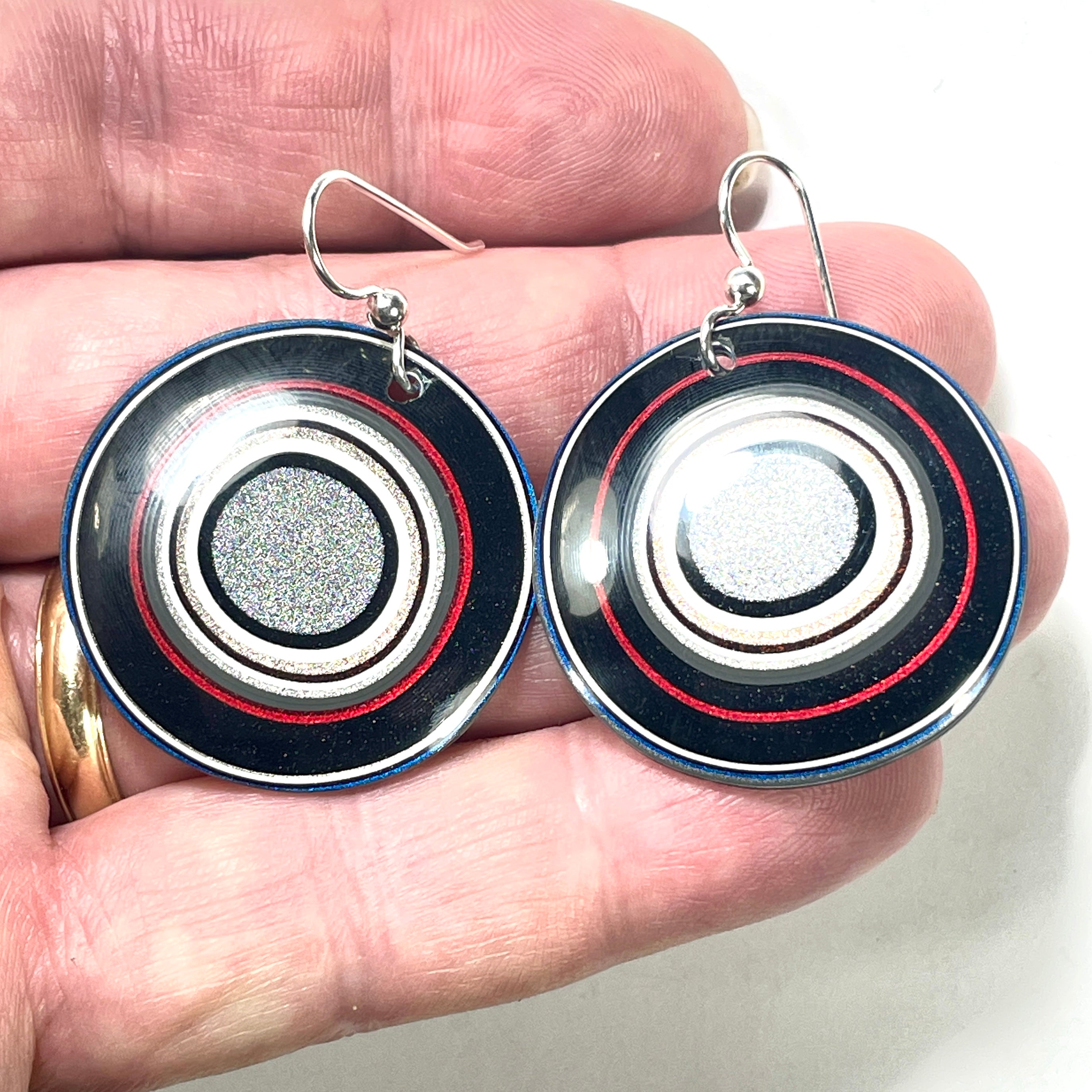 DVH Fordite Earrings Ford F150 Truck KC Assembly 33mm Rd Sterling (6139) - DVHdesigns