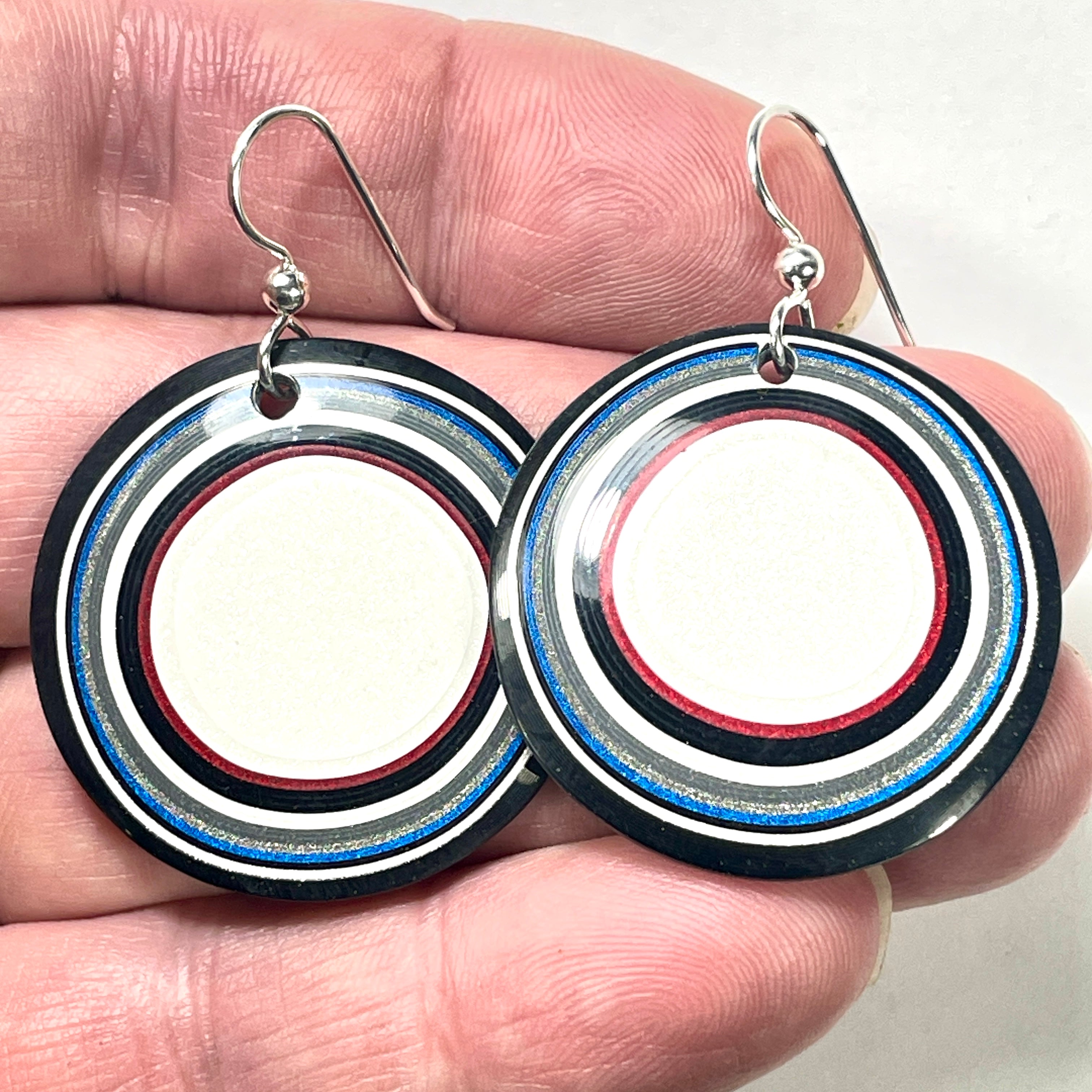 DVH Fordite Earrings Ford F150 Truck KC Assembly 33mm Rd Sterling (6140) - DVHdesigns