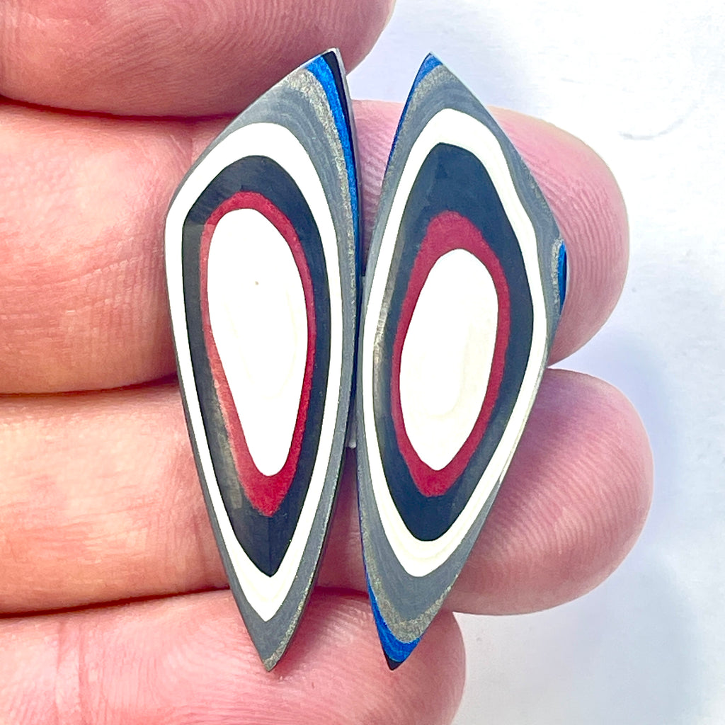 DVH Genuine Ford F150 Fordite Matched Pair of Cabochons 39x13x3mm (6882)