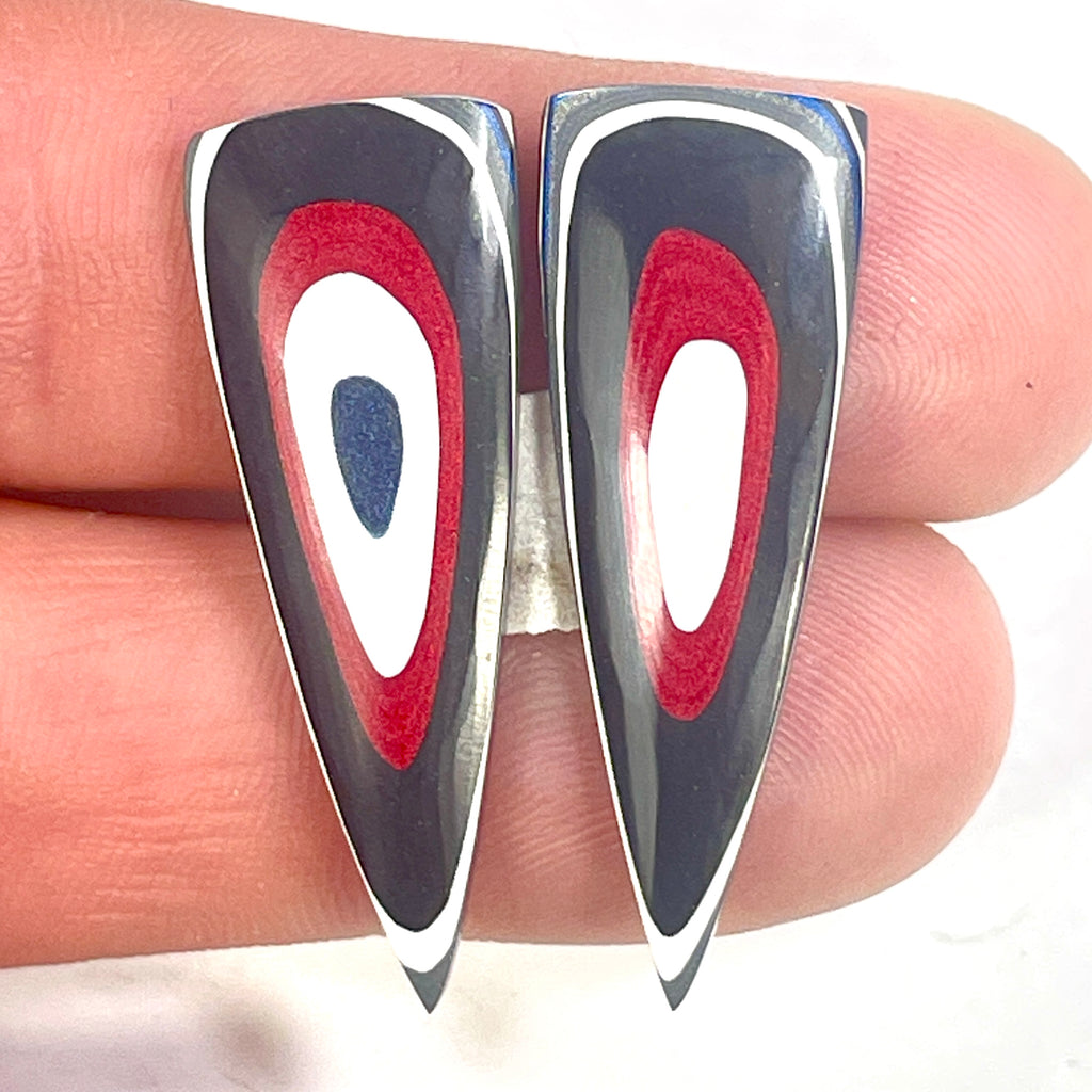 DVH Genuine Ford F150 Fordite Matched Pair of Cabochons 38x12x3mm (6891) - DVHdesigns
