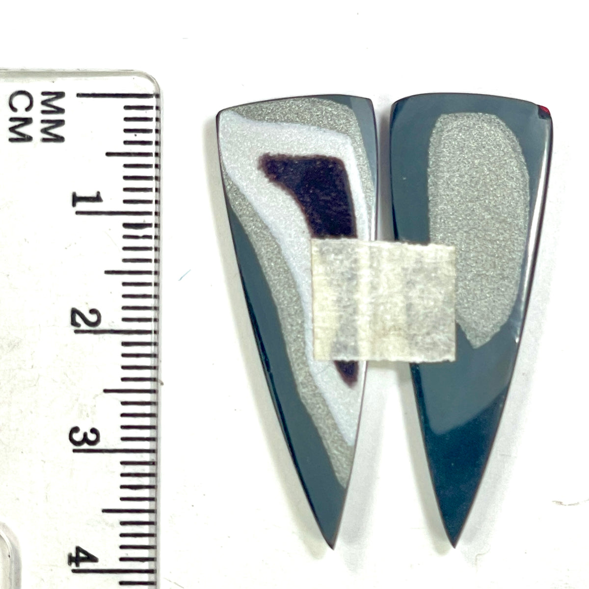 DVH Genuine Ford F150 Fordite Matched Pair of Cabochons 38x12x3mm (6891) - DVHdesigns