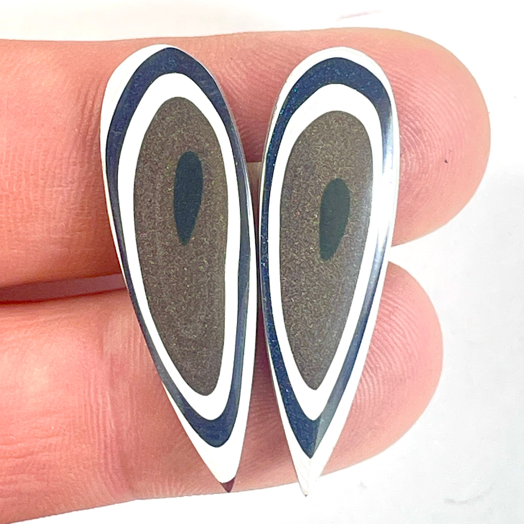 DVH Genuine Ford F150 Fordite Matched Pair of Cabochons 37x11x12mm (6893)