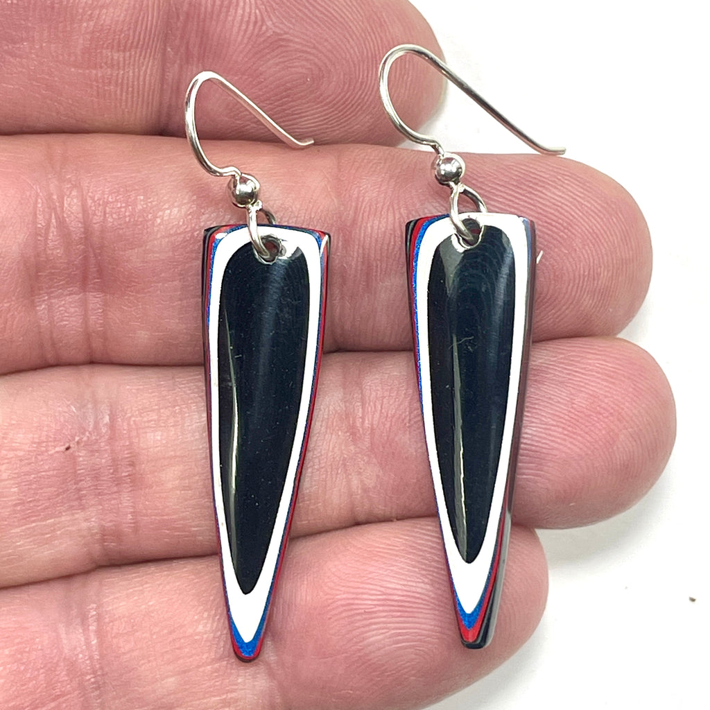 DVH Genuine Ford F150 Fordite Sterling Dangle Earrings  38x11x3mm (6924)