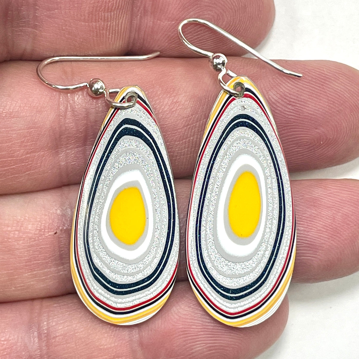 DVH Genuine Ford F150 Fordite Sterling Dangle Earrings 40x17x3mm (6925)