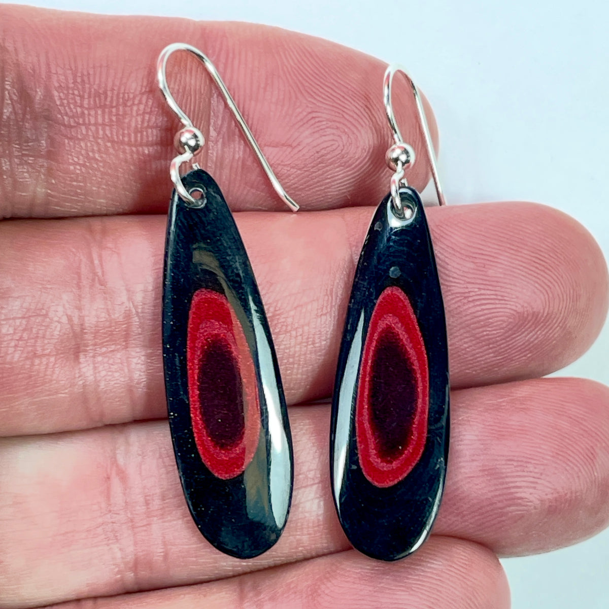 DVH Genuine Ford F150 Fordite Sterling Dangle Earrings 37x12x3mm (6953)