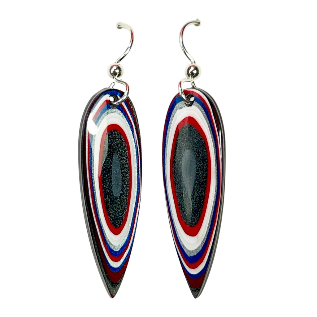 DVH Genuine Ford F150 Fordite Sterling Dangle Earrings 38x12x4mm40x10x3mm (6955)