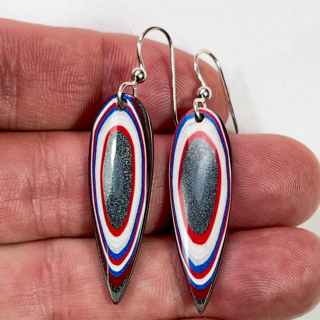 DVH Genuine Ford F150 Fordite Sterling Dangle Earrings 38x12x4mm40x10x3mm (6955)