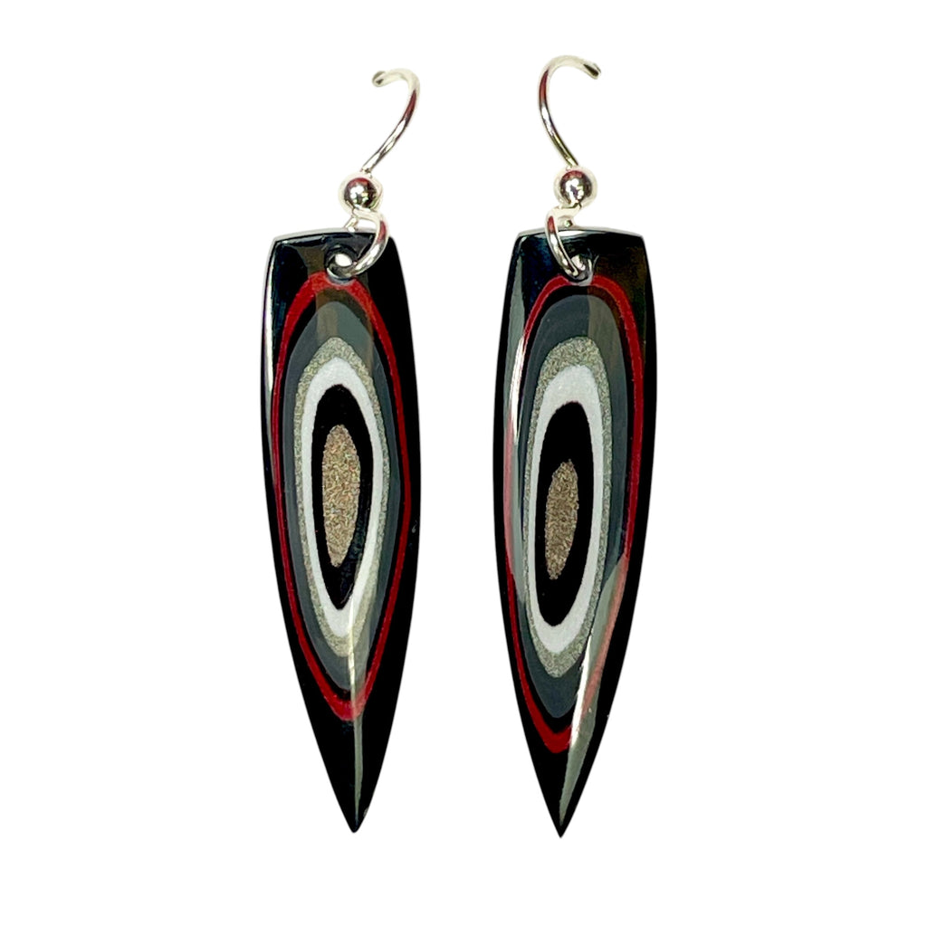 DVH Genuine Ford F150 Fordite Sterling Dangle Earrings 34x12x3mm (6956)