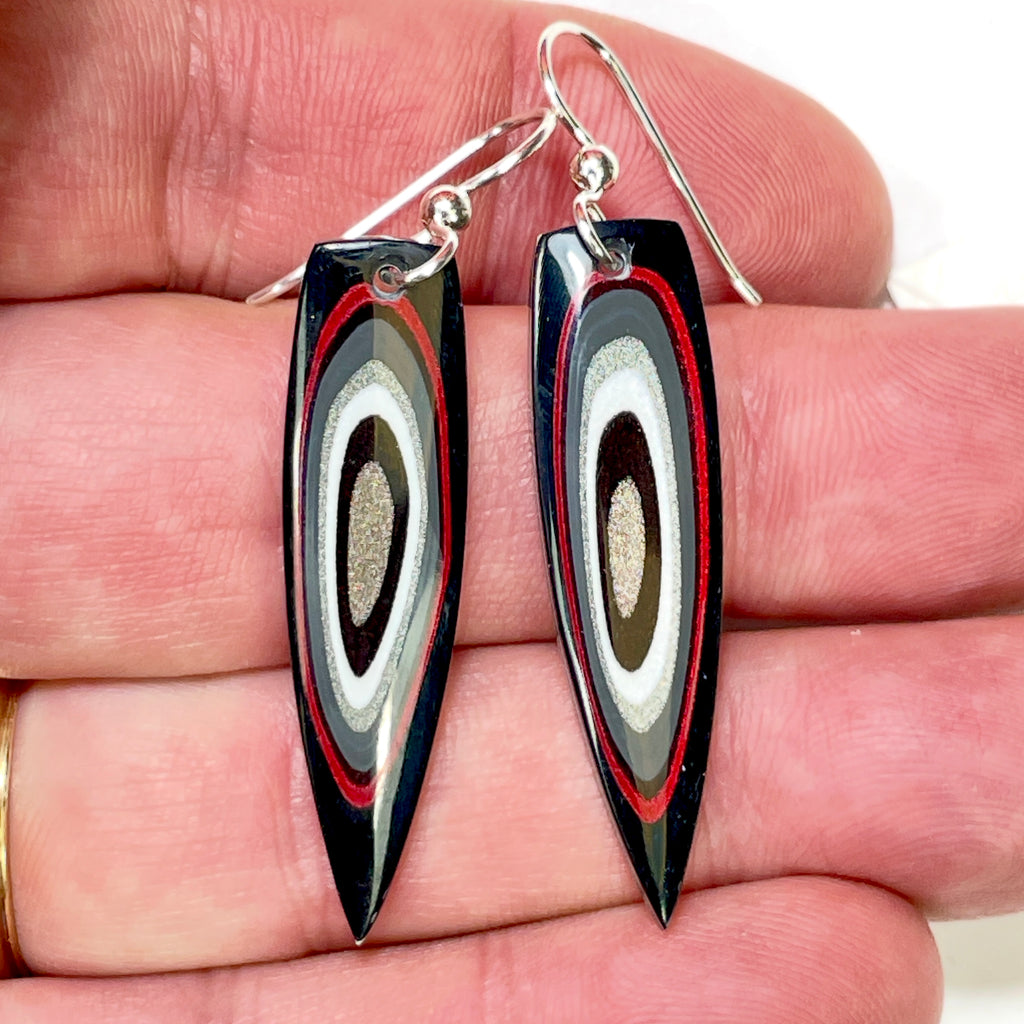 DVH Genuine Ford F150 Fordite Sterling Dangle Earrings 34x12x3mm (6956)