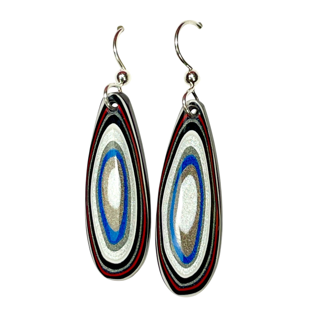DVH Genuine Ford F150 Fordite Sterling Dangle Earrings 33x12x3mm (6957)