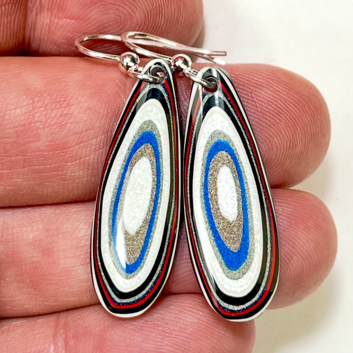 DVH Genuine Ford F150 Fordite Sterling Dangle Earrings 33x12x3mm (6957)