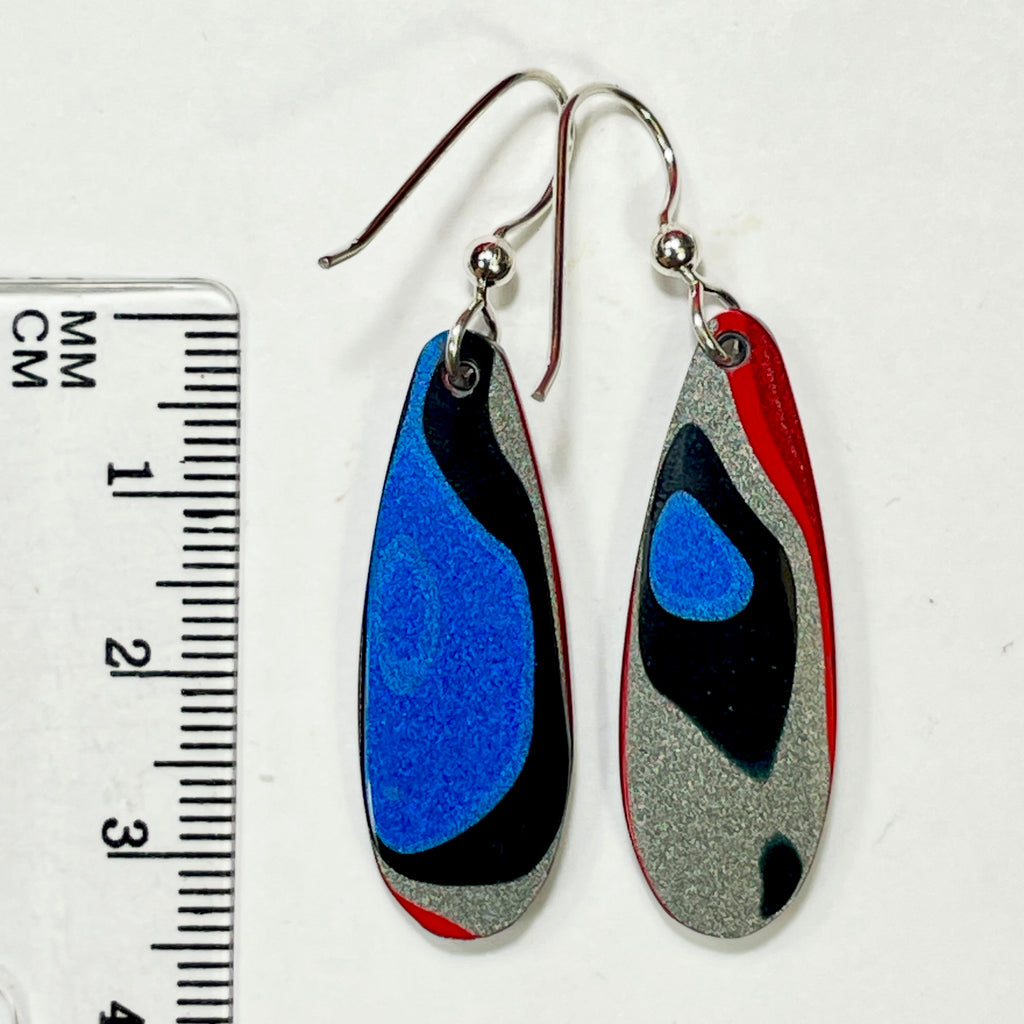 DVH Genuine Ford F150 Fordite Sterling Dangle Earrings 33x12x3mm (6957)