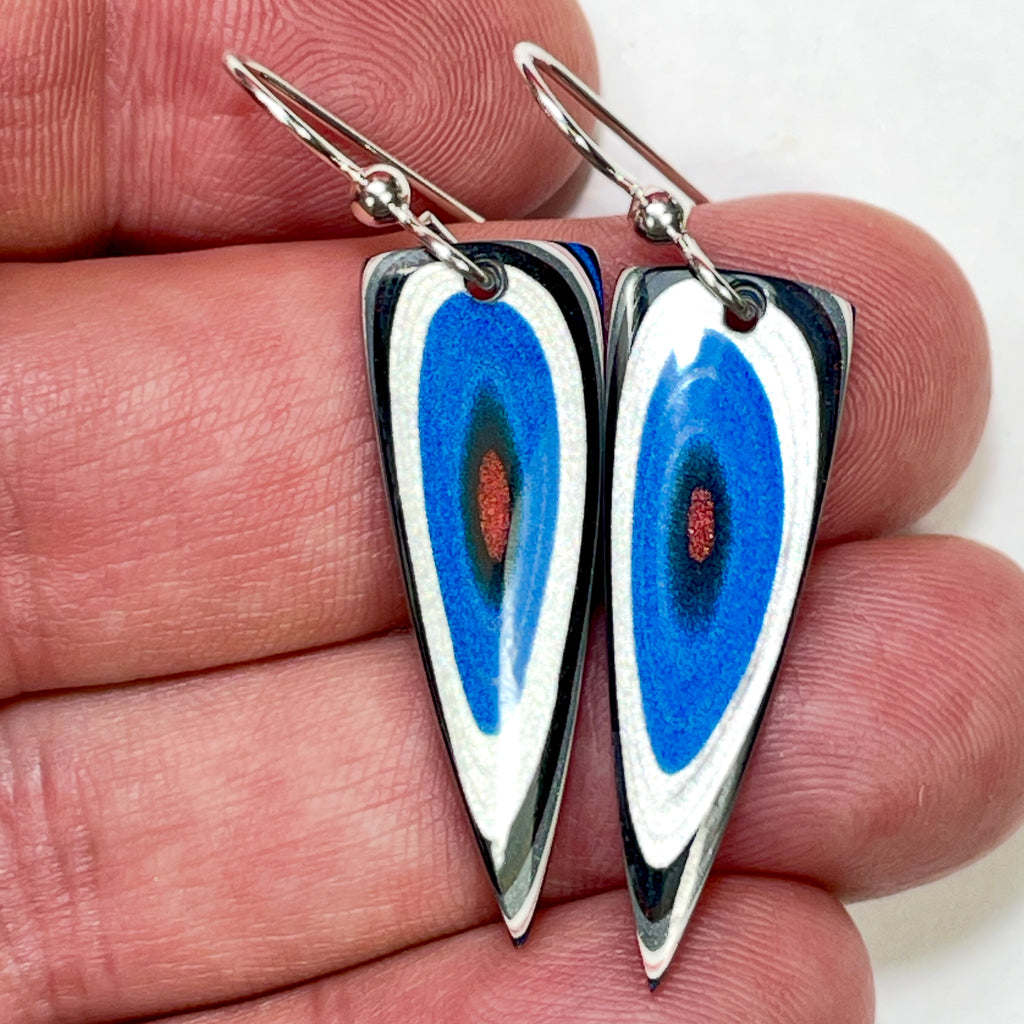 DVH Genuine Ford F150 Fordite Sterling Dangle Earrings 33x12x3mm (6958)