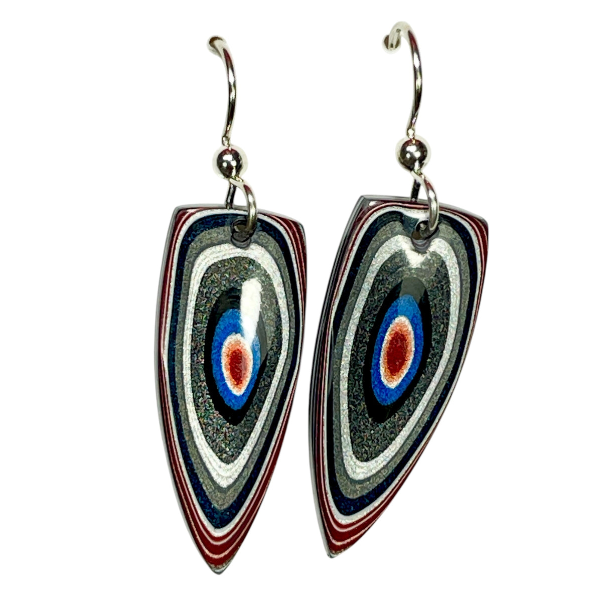 DVH Genuine Ford F150 Fordite Sterling Dangle Earrings 33x12x3mm (6959)