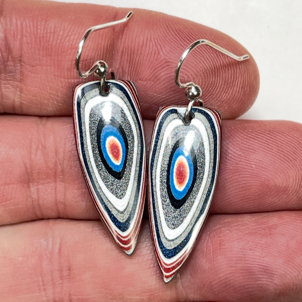 DVH Genuine Ford F150 Fordite Sterling Dangle Earrings 33x12x3mm (6959)