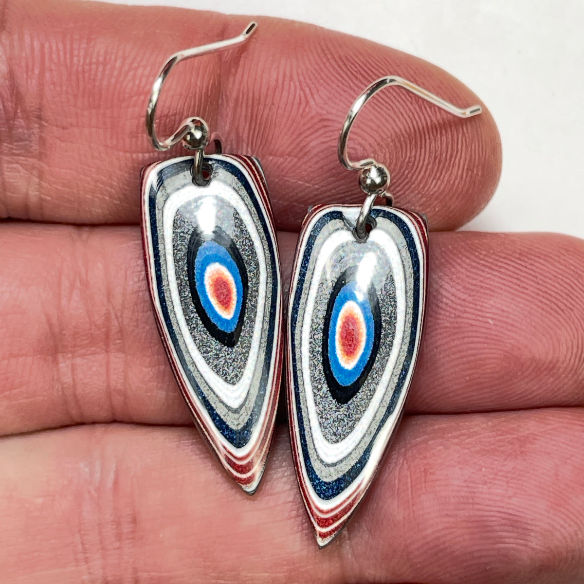 DVH Genuine Ford F150 Fordite Sterling Dangle Earrings 33x12x3mm (6959)