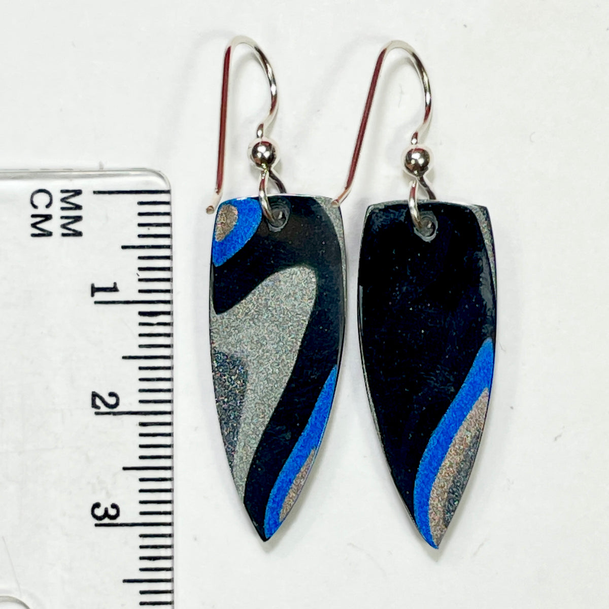 DVH Genuine Ford F150 Fordite Sterling Dangle Earrings 33x12x3mm (6959)