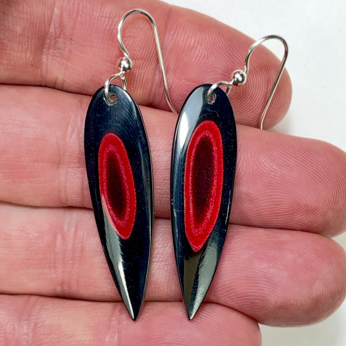 DVH Genuine Ford F150 Fordite Sterling Dangle Earrings 33x12x3mm (6960)