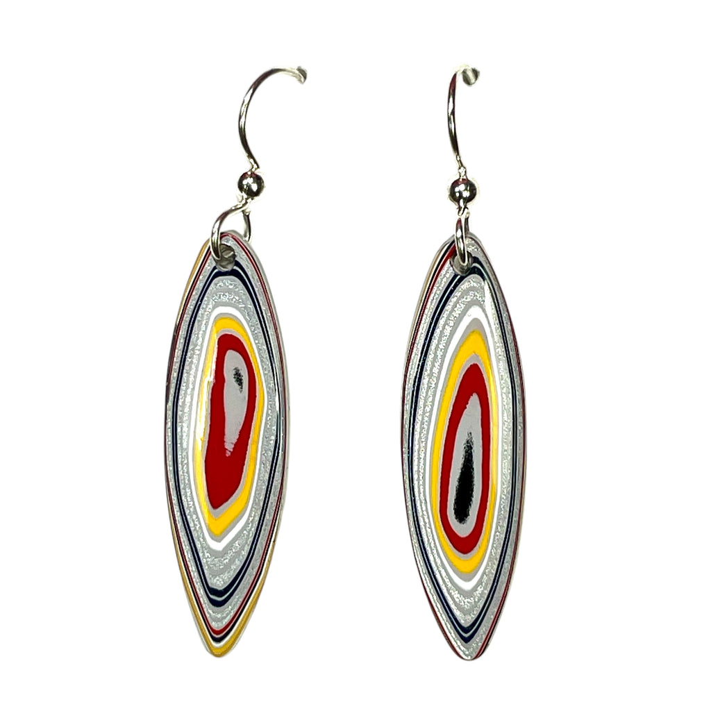 DVH Genuine Ford F150 Fordite Sterling Dangle Earrings 33x12x3mm (6961)