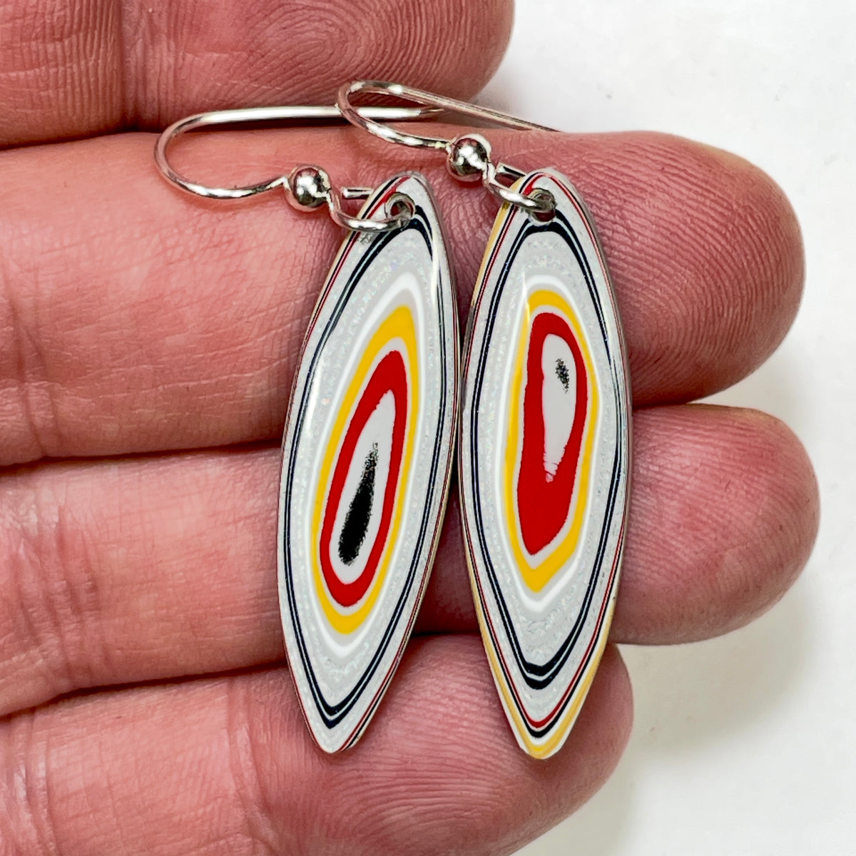 DVH Genuine Ford F150 Fordite Sterling Dangle Earrings 33x12x3mm (6961)