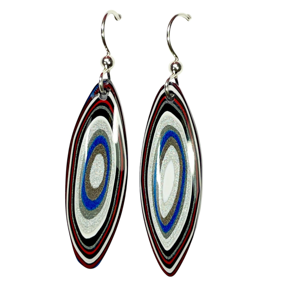 DVH Genuine Ford F150 Fordite Sterling Dangle Earrings 33x12x3mm (6962)