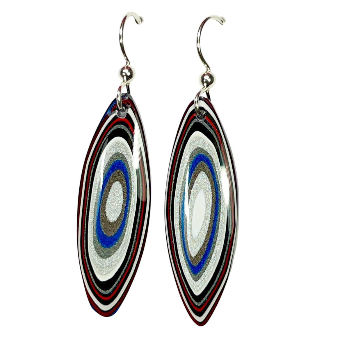 DVH Genuine Ford F150 Fordite Sterling Dangle Earrings 33x12x3mm (6962)