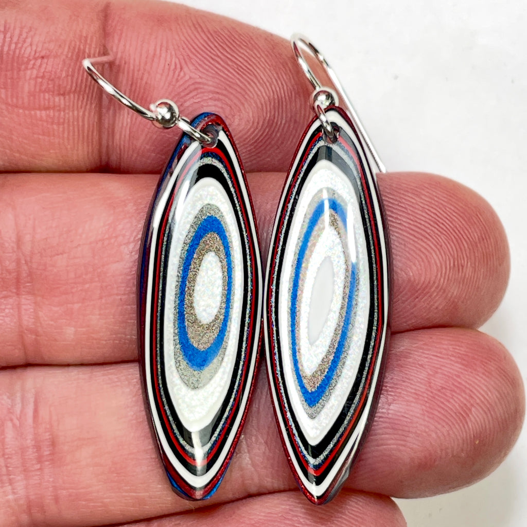 DVH Genuine Ford F150 Fordite Sterling Dangle Earrings 33x12x3mm (6962)