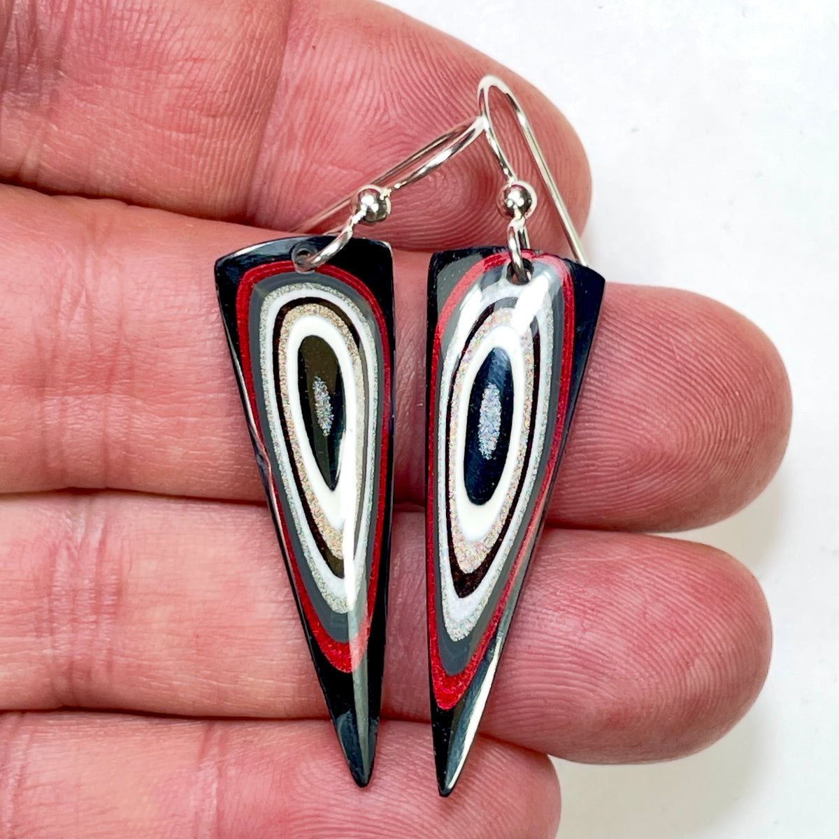 DVH Genuine Ford F150 Fordite Sterling Dangle Earrings 33x12x3mm (6963)