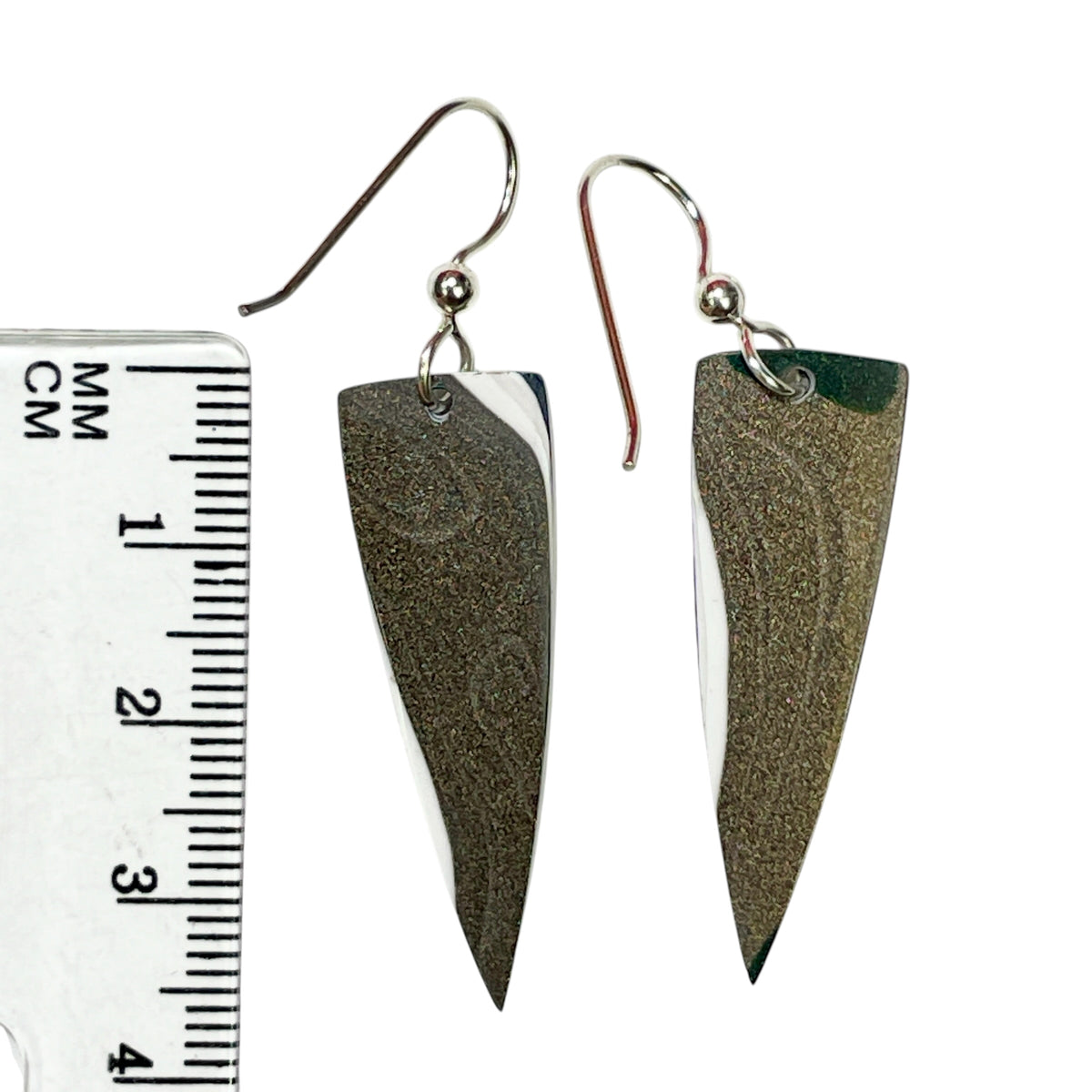 DVH Genuine Ford F150 Fordite Sterling Dangle Earrings 36x12x3mm (6966)