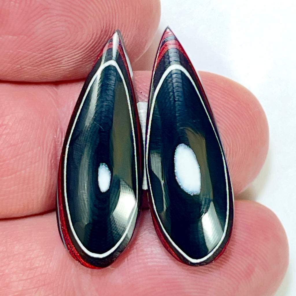DVH Genuine Ford F150 Fordite Matched Pair of Cabochons 30x11x5mm (6971)