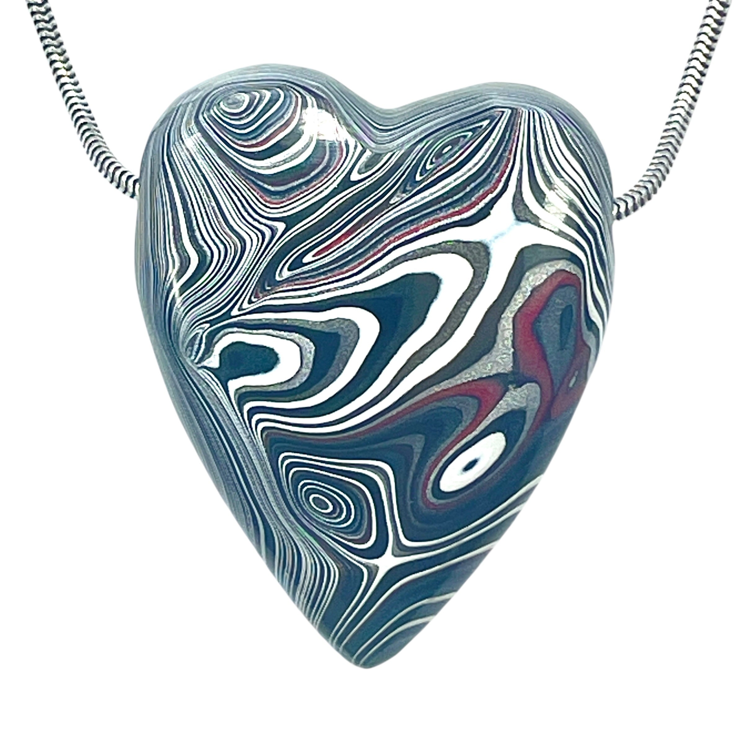 DVH Genuine Michigan MOPAR Fordite Heart Bead Pendant 41x34x14mm (6342) - DVHdesigns