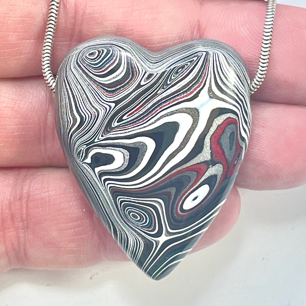 DVH Genuine Michigan MOPAR Fordite Heart Bead Pendant 41x34x14mm (6342) - DVHdesigns
