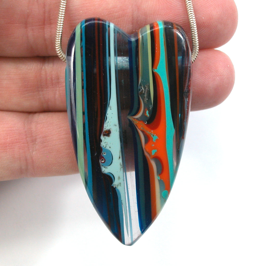 DVH Fordite Surf Board Surfite Stone Resin Heart Bead Pendant 60x33x10mm (5660)