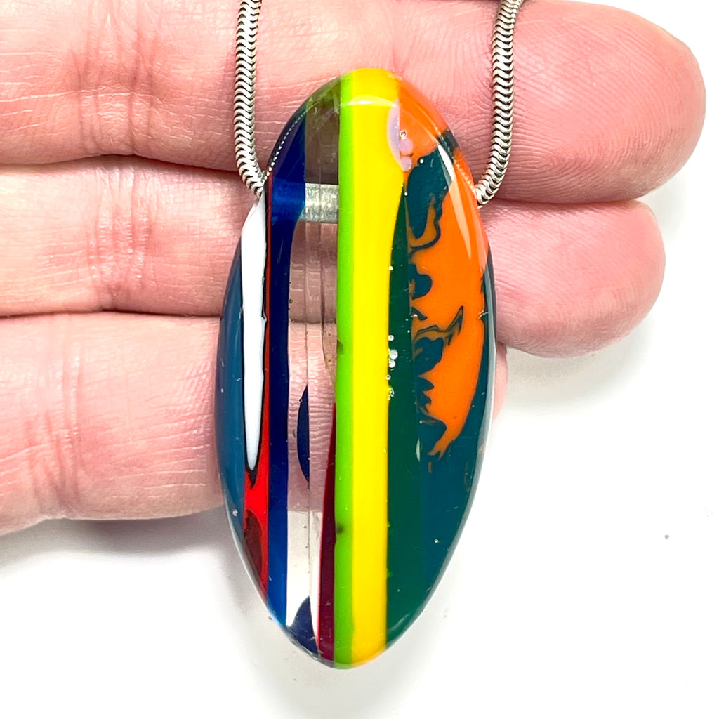 DVH Surfite (Surfboard Resin) Freeform Bead Pendant, Fordite-Style 54x24x9mm (6450)