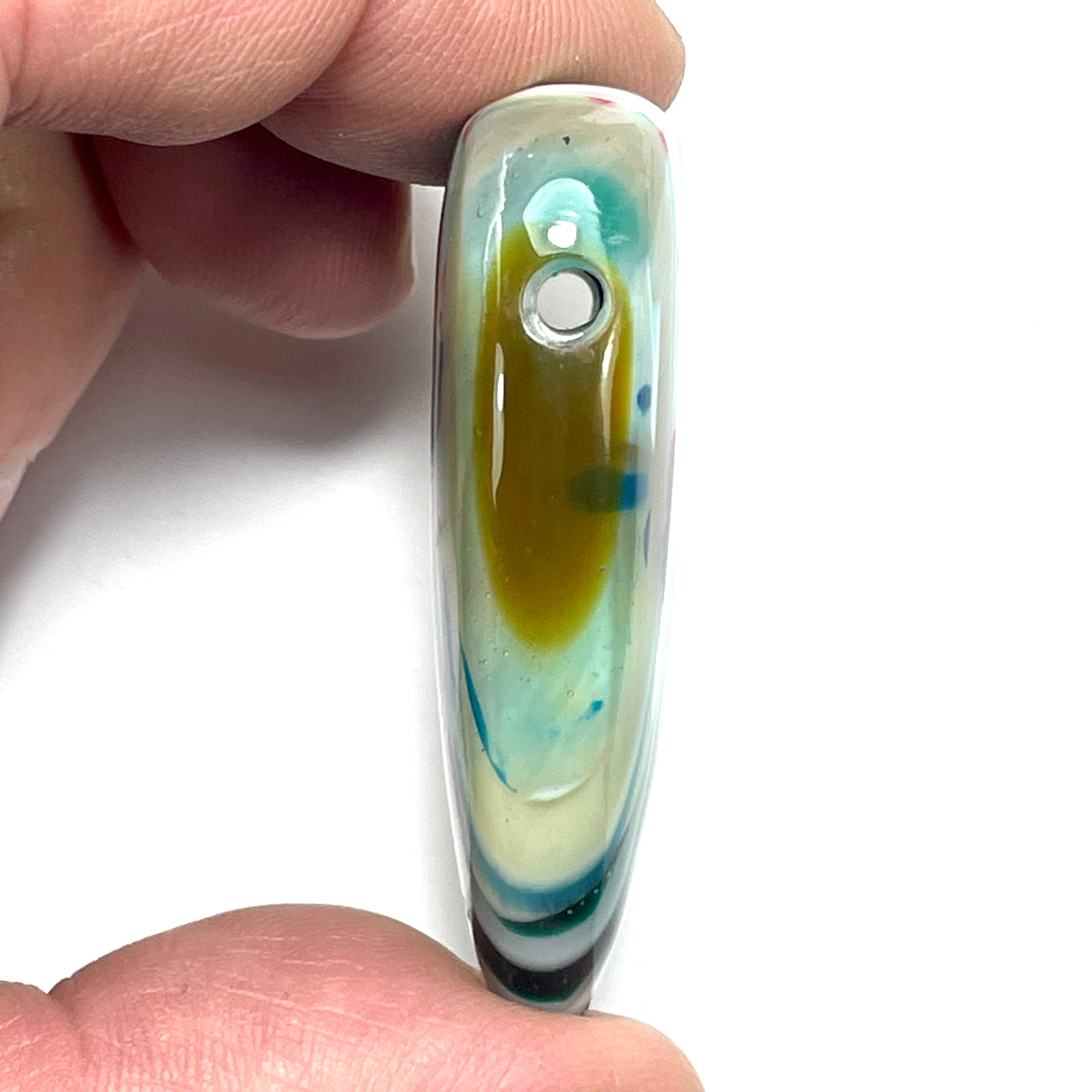 DVH Surfite (Surfboard Resin) Heart Bead Pendant, Fordite-Style 50x36x13mm (6453)