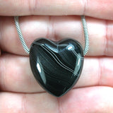 DVH Black Fordite Silver Sheen Onyx Heart Bead (5818)