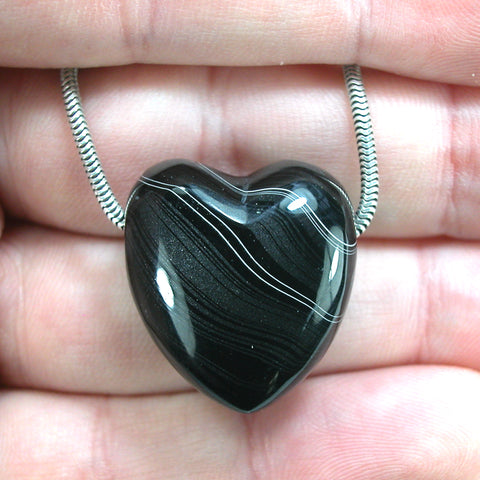 DVH Black Fordite Silver Sheen Onyx Heart Bead (5818)