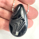 DVH Black Fordite Crown of Silver Sheen Onyx Teardrop Bead Pendant 46x23x15mm (5873)