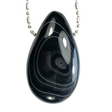 DVH Black Fordite Crown of Silver Sheen Onyx Teardrop Bead Pendant 46x23x15mm (5873)