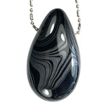DVH Black Fordite Crown of Silver Sheen Onyx Teardrop Bead Pendant 46x23x15mm (5873)