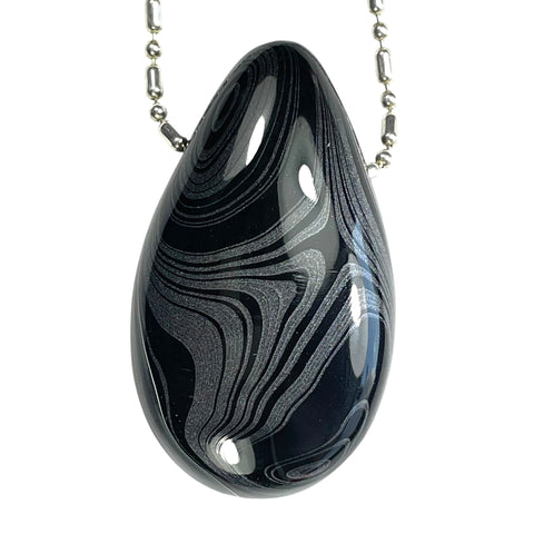 DVH Black Fordite Crown of Silver Sheen Onyx Teardrop Bead Pendant 46x23x15mm (5873)