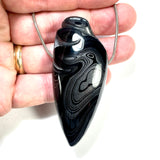 DVH Black Fordite Crown of Silver Sheen Onyx Bead Pendant 78x32x17mm (5954)
