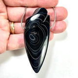 DVH Black Fordite Crown of Silver Sheen Onyx Bead Pendant 78x32x17mm (5954)