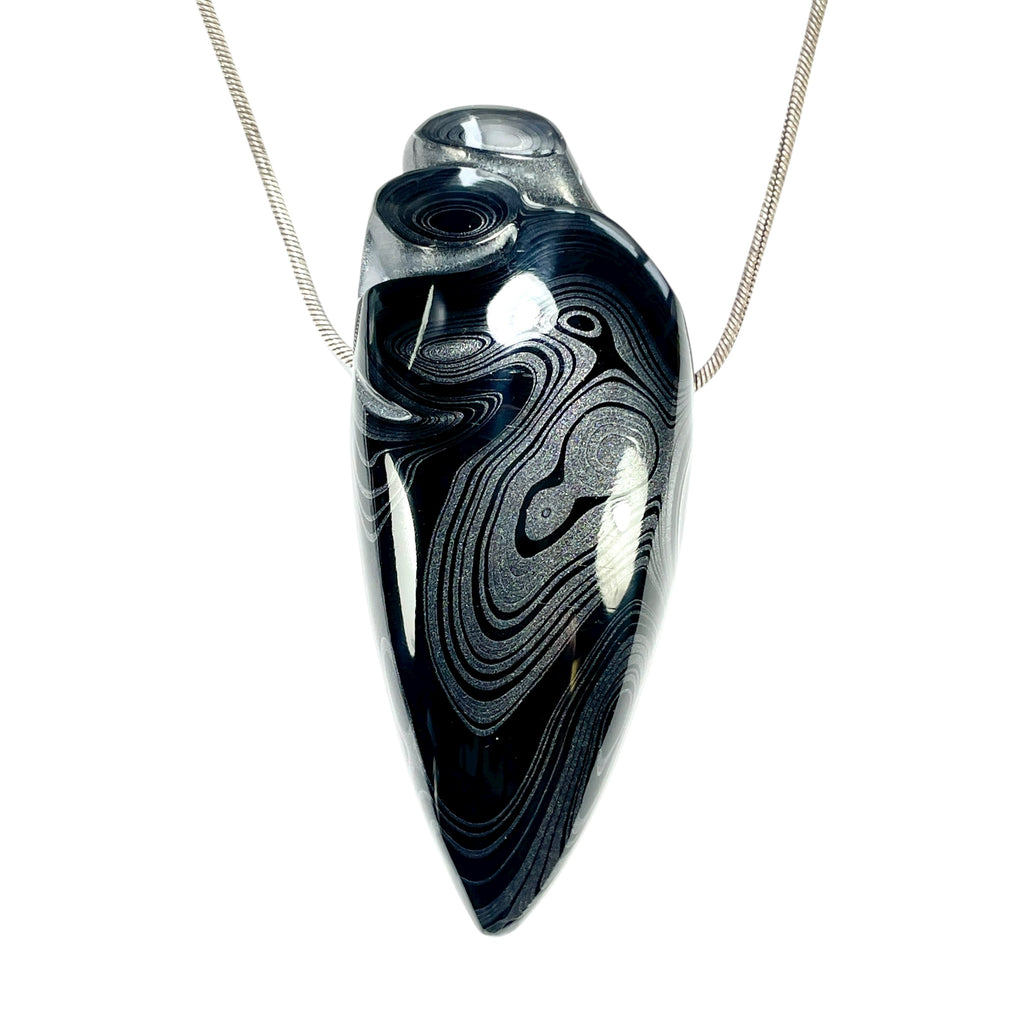 DVH Black Fordite Crown of Silver Sheen Onyx Bead Pendant 78x32x17mm (5954)