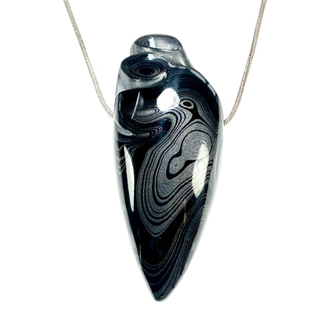 DVH Black Fordite Crown of Silver Sheen Onyx Bead Pendant 78x32x17mm (5954)