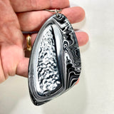 DVH Black Fordite Crown of Silver Sheen Onyx Pendant 97x52x7mm(5955)