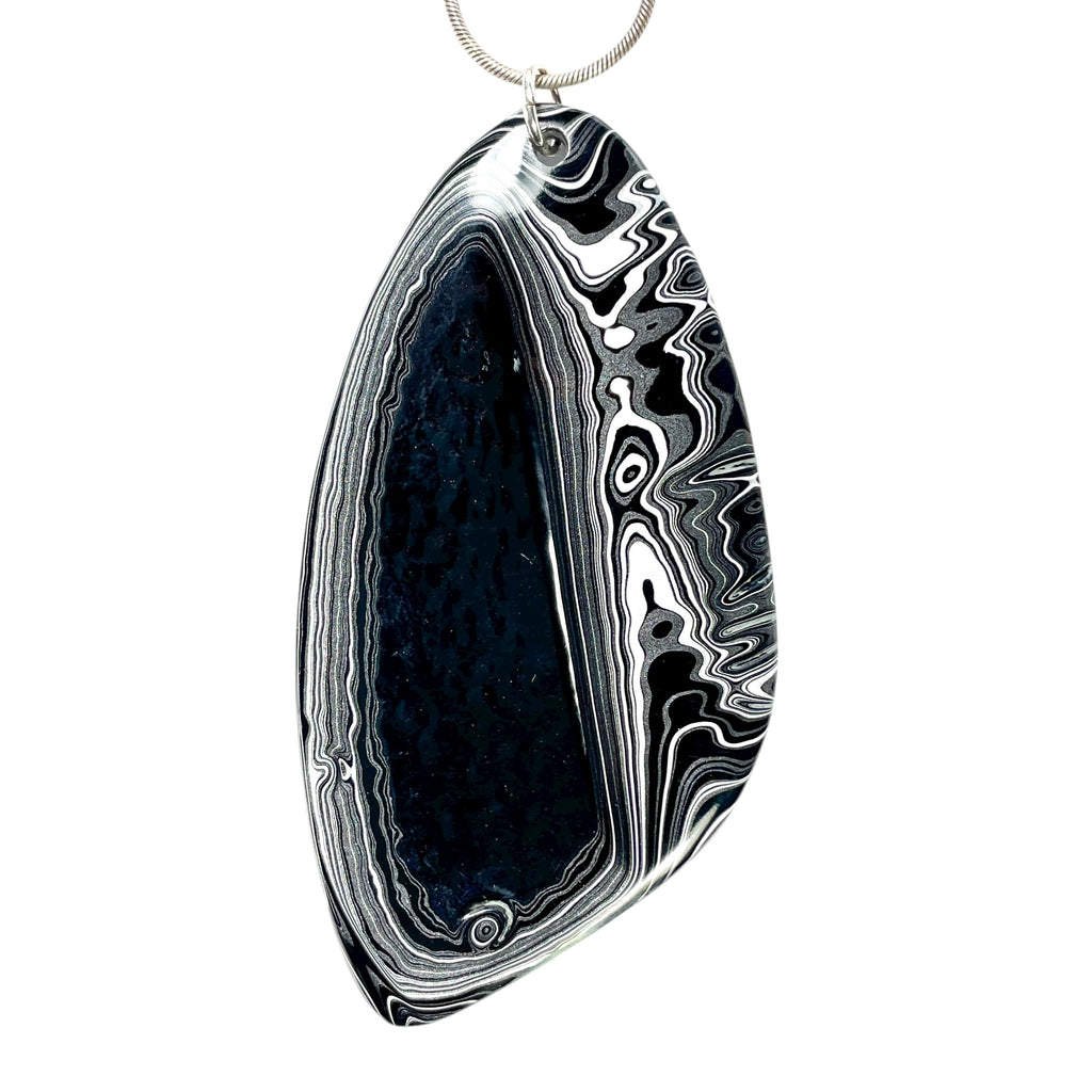 DVH Black Fordite Crown of Silver Sheen Onyx Pendant 97x52x7mm(5955)