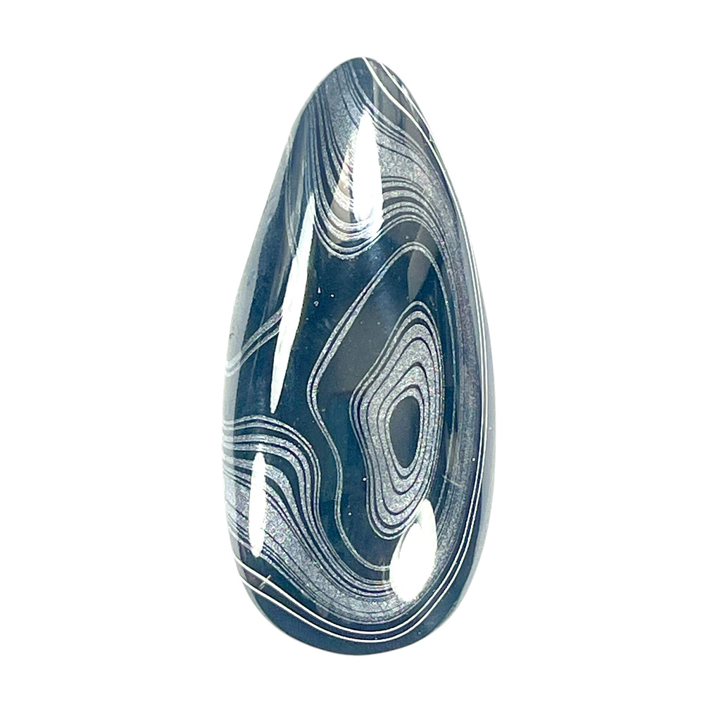 DVH Fordite Cabochon Rare Black Onyx Crown of Silver Sheen 48x22x7mm (6494) - DVHdesigns