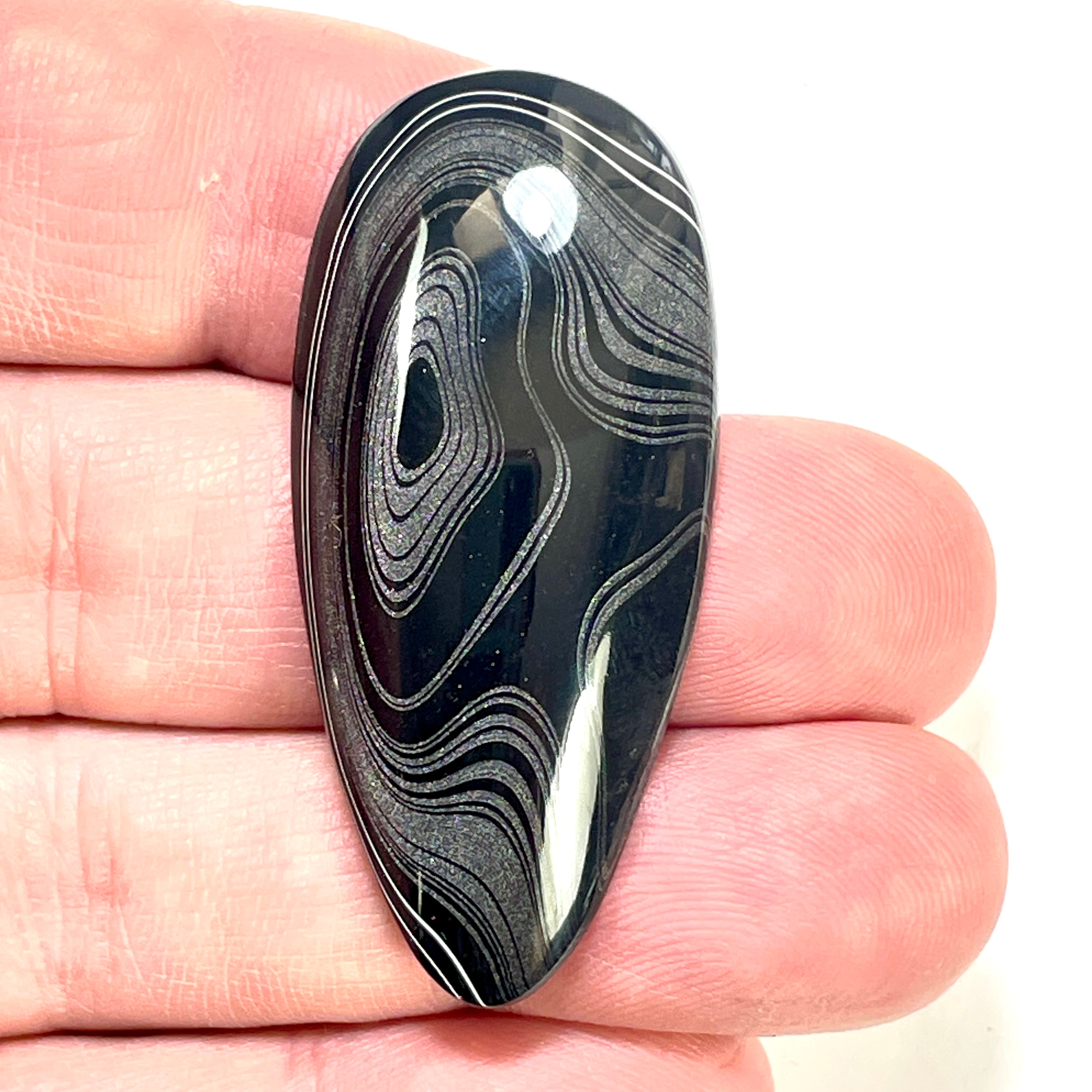 DVH Fordite Cabochon Rare Black Onyx Crown of Silver Sheen 48x22x7mm (6494) - DVHdesigns
