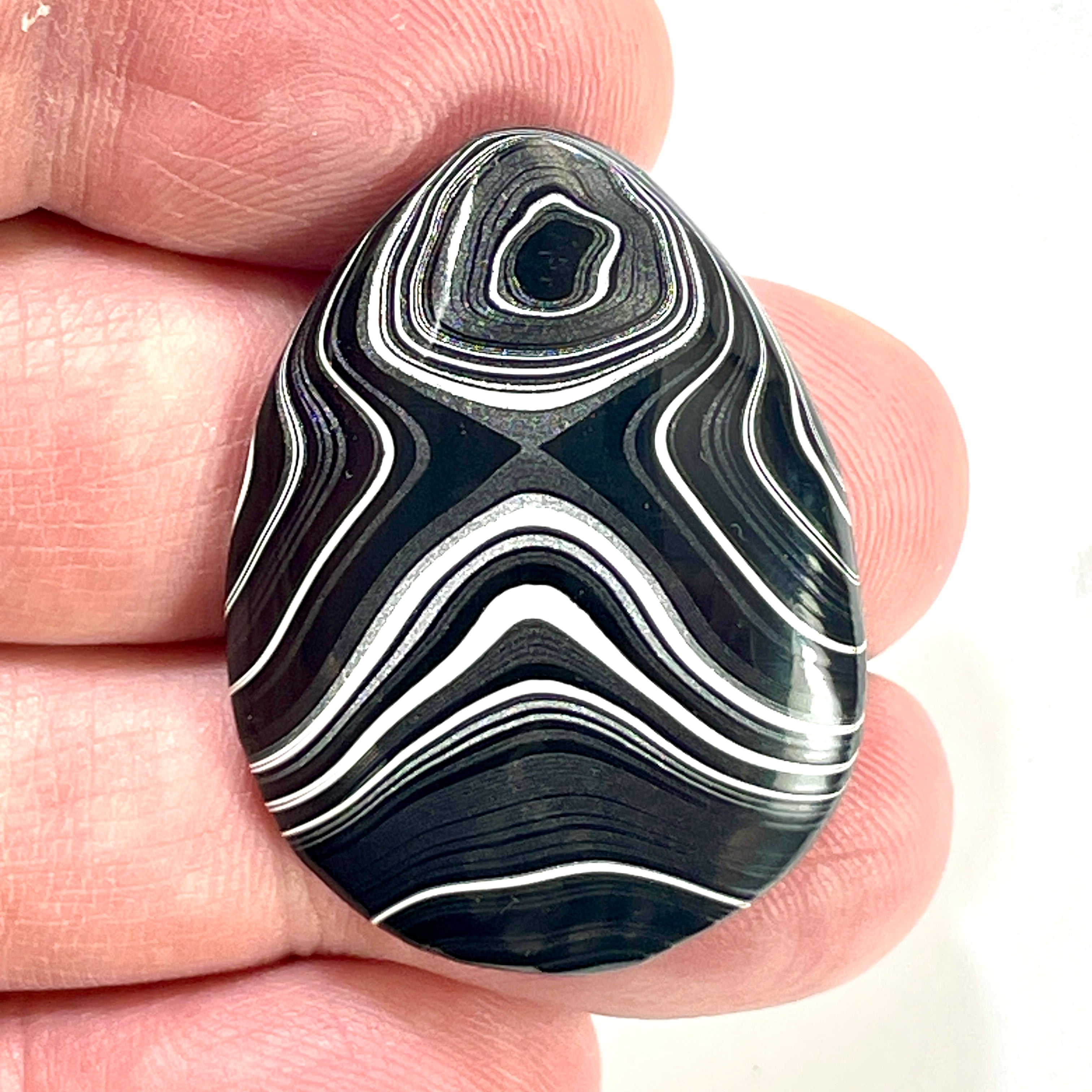 DVH Fordite Cabochon Rare Black Onyx Crown of Silver Sheen 35x27x6mm (6495) - DVHdesigns